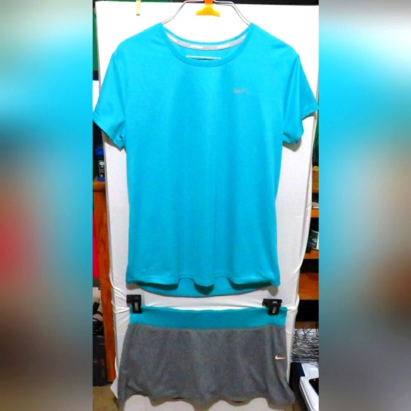 2pc Teal & Gray Nike Dri-Fit T-Shirt & Skort Set Size L - Picture 1 of 5